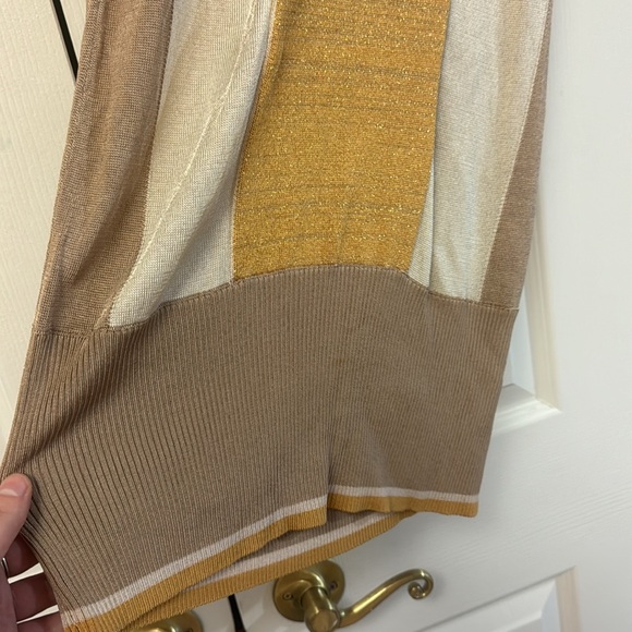 Bebe tan gold v neck short sleeve bodycon stretchy sweater tunic top dress L - Picture 7 of 11